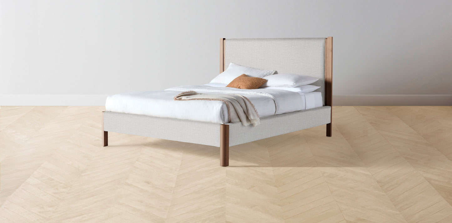 The Thompson - Performance Woven Chenille Steel Bed - 48" Headboard - Muslin on reverse