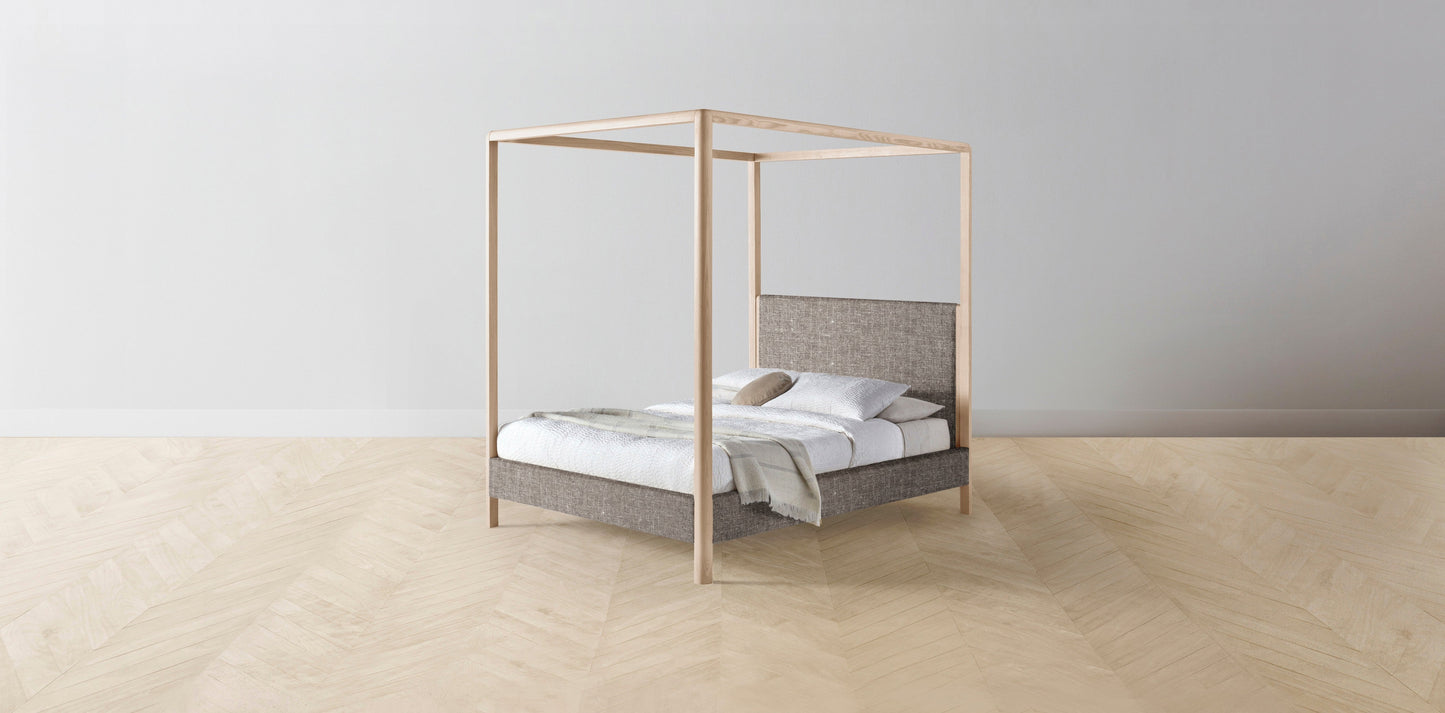 The Thompson - Belgian Linen Carob Canopy Bed - 48" Headboard - Upholstered on reverse