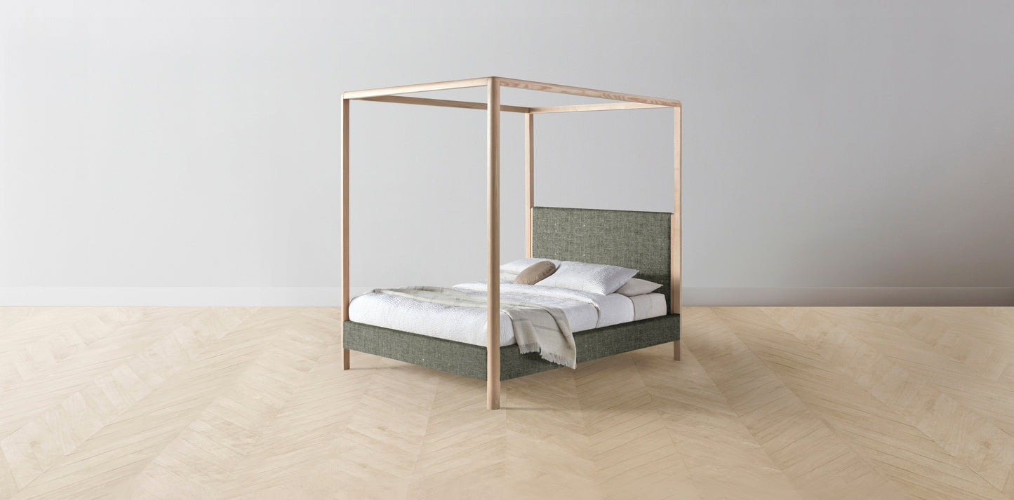 The Thompson - Belgian Linen Thyme Canopy Bed - 48" Headboard - Upholstered on reverse