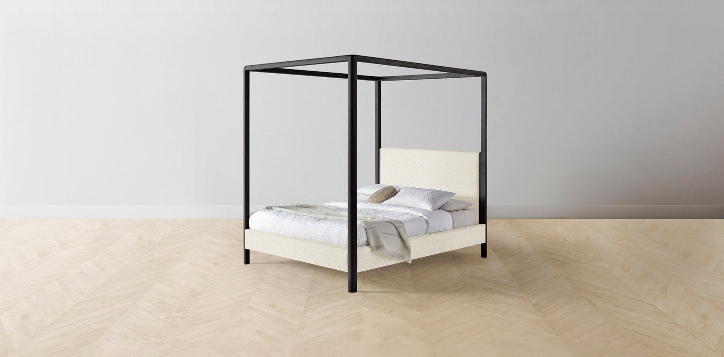 The Thompson - Italian Bouclé White Canopy Bed - 48" Headboard - Upholstered on reverse