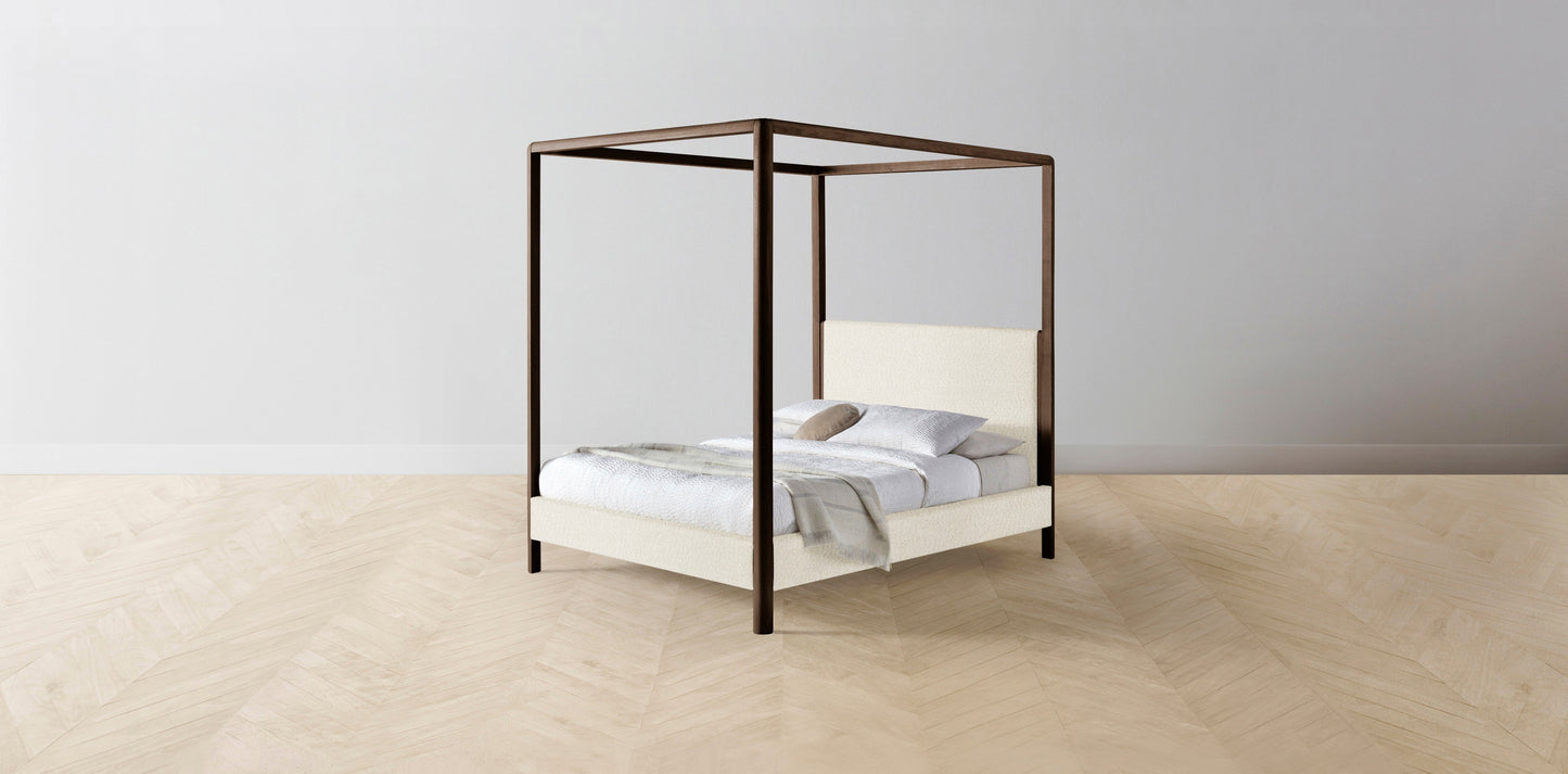 The Thompson - Italian Bouclé White Canopy Bed - 48" Headboard - Upholstered on reverse