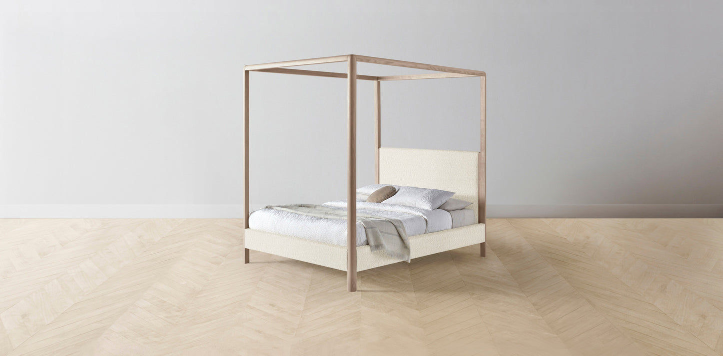 The Thompson - Italian Bouclé White Canopy Bed - 48" Headboard - Upholstered on reverse