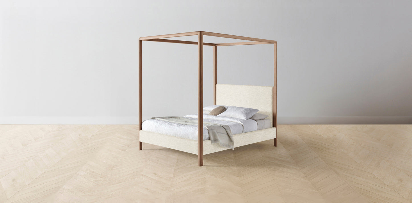 The Thompson - Italian Bouclé White Canopy Bed - 48" Headboard - Upholstered on reverse