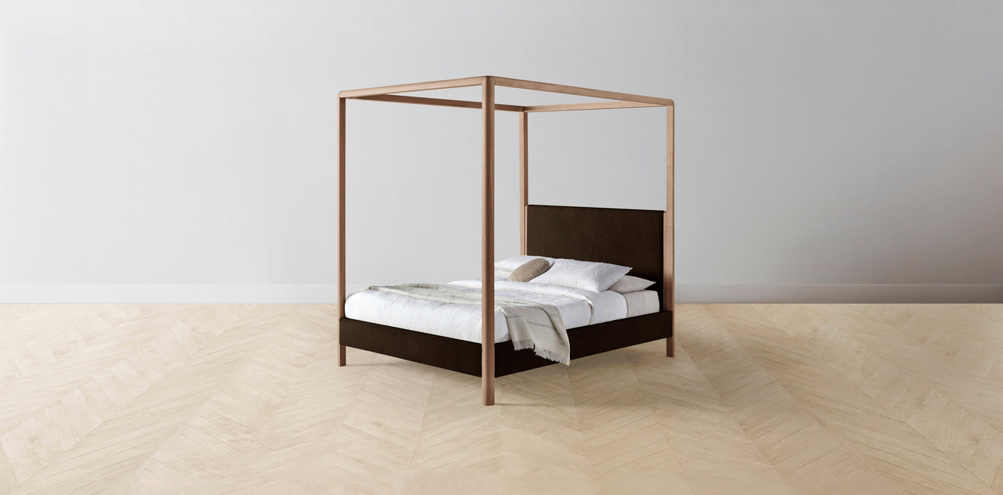 The Thompson - Mohair Chocolate Canopy Bed - 48" Headboard - Muslin on reverse