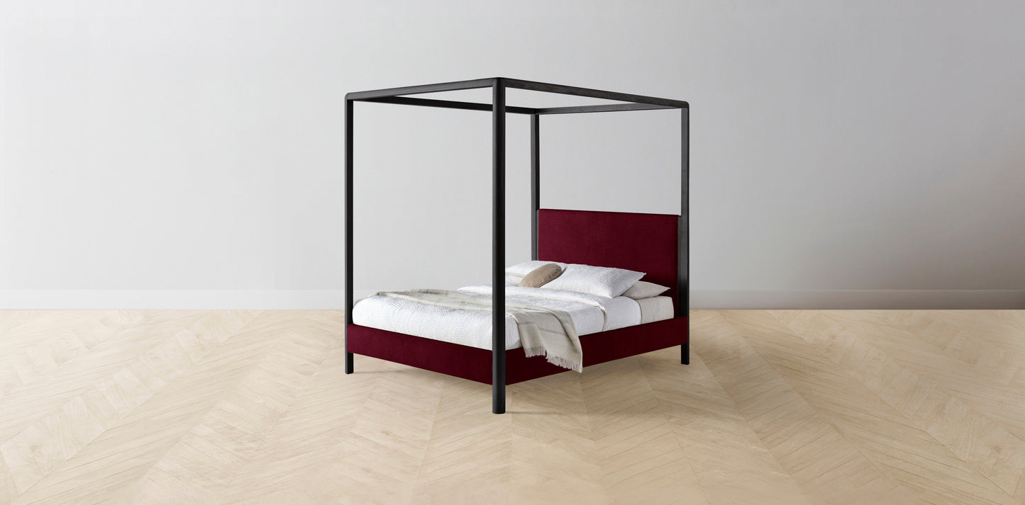 The Thompson - Mohair Crimson Canopy Bed - 48" Headboard - Muslin on reverse