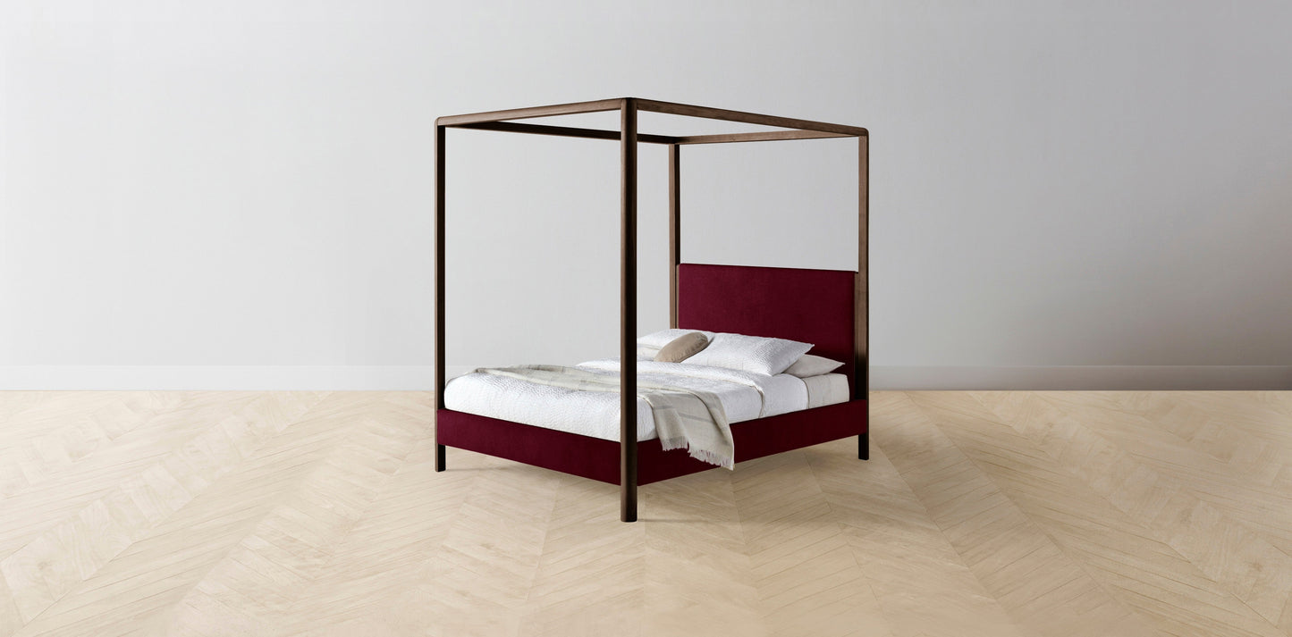 The Thompson - Mohair Crimson Canopy Bed - 48" Headboard - Muslin on reverse