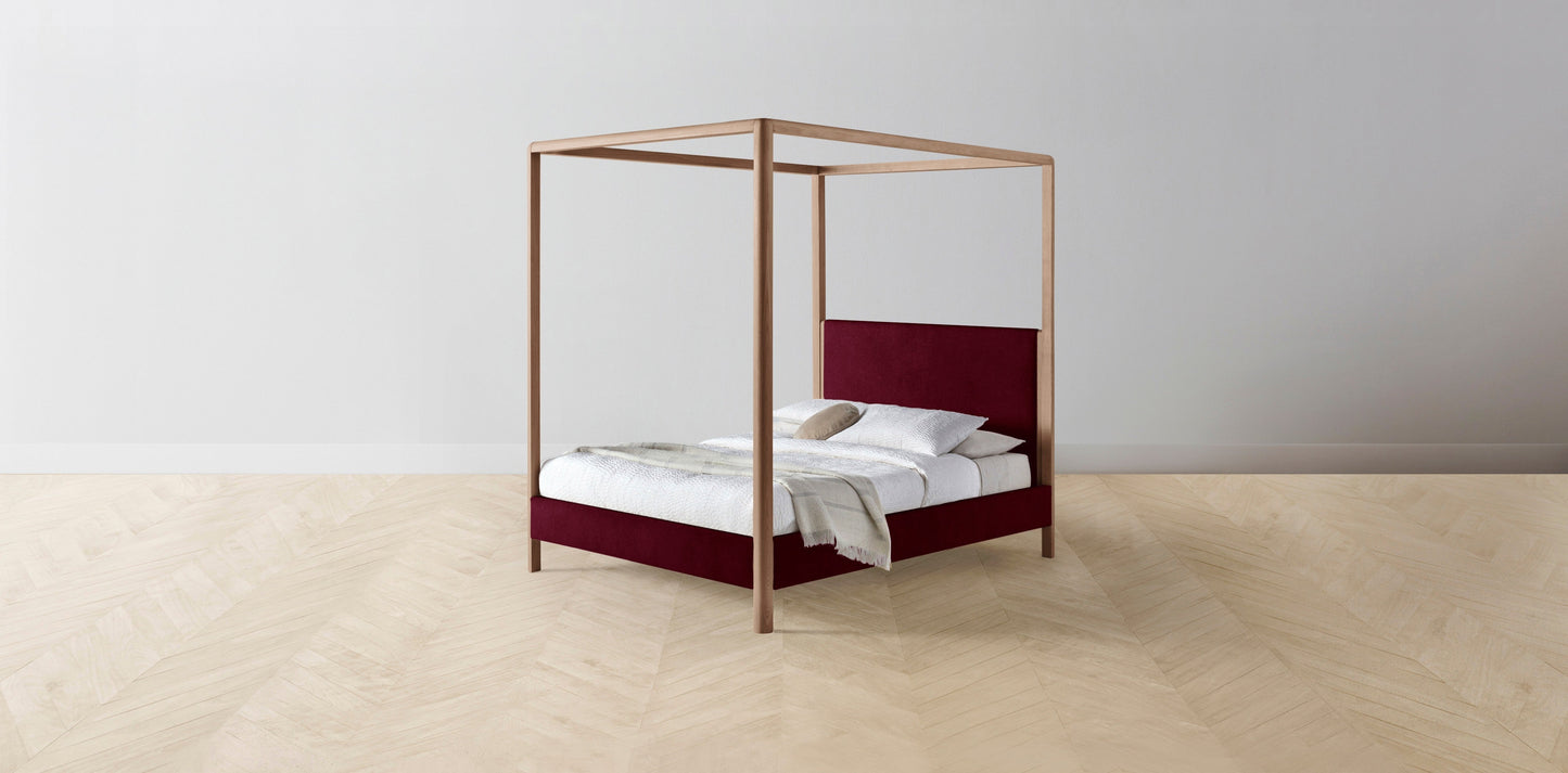 The Thompson - Mohair Crimson Canopy Bed - 48" Headboard - Muslin on reverse