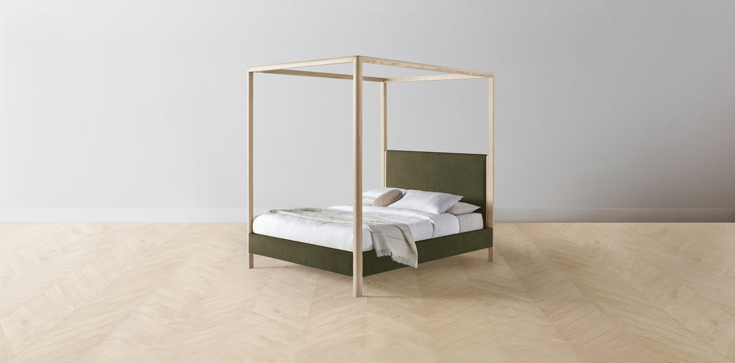 The Thompson - Mohair Moss Canopy Bed - 48" Headboard - Upholstered on reverse