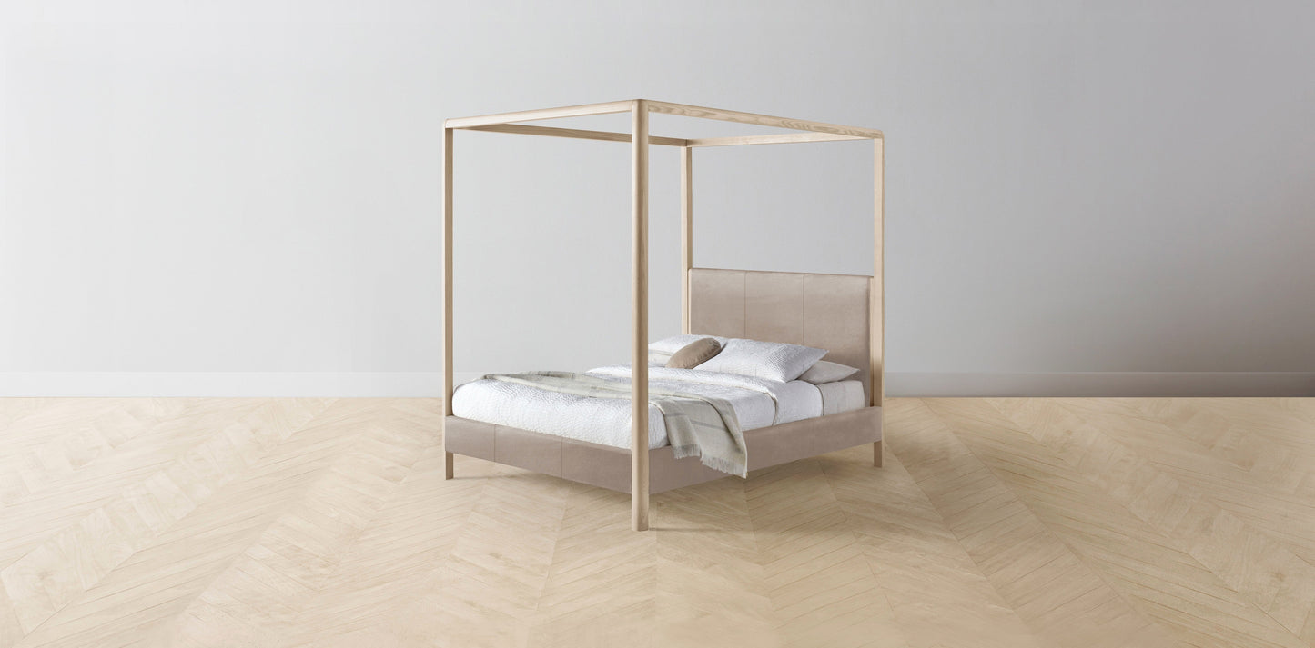The Thompson - Nubuck Leather Fawn Canopy Bed - 48" Headboard - Muslin on reverse