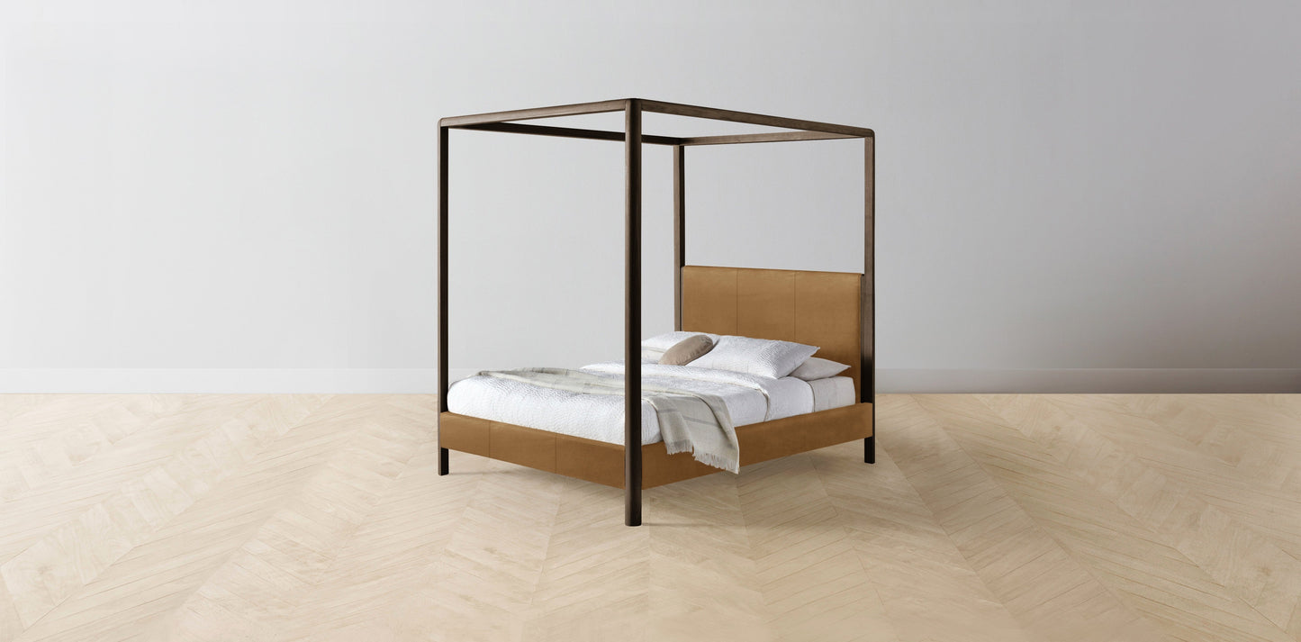 The Thompson - Nubuck Leather Saddle Canopy Bed - 48" Headboard - Upholstered on reverse