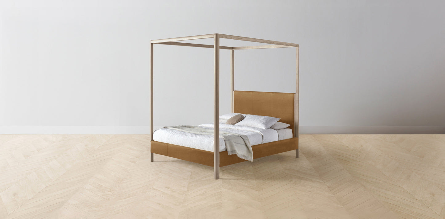 The Thompson - Nubuck Leather Saddle Canopy Bed - 48" Headboard - Upholstered on reverse
