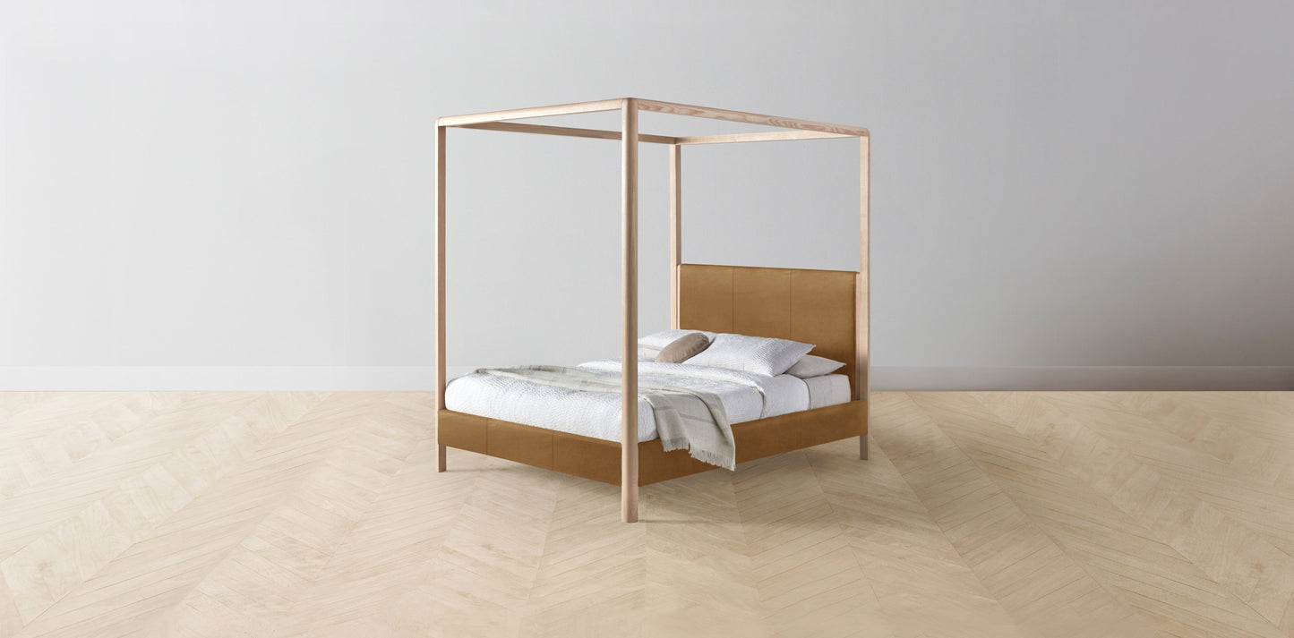 The Thompson - Nubuck Leather Saddle Canopy Bed - 48" Headboard - Upholstered on reverse