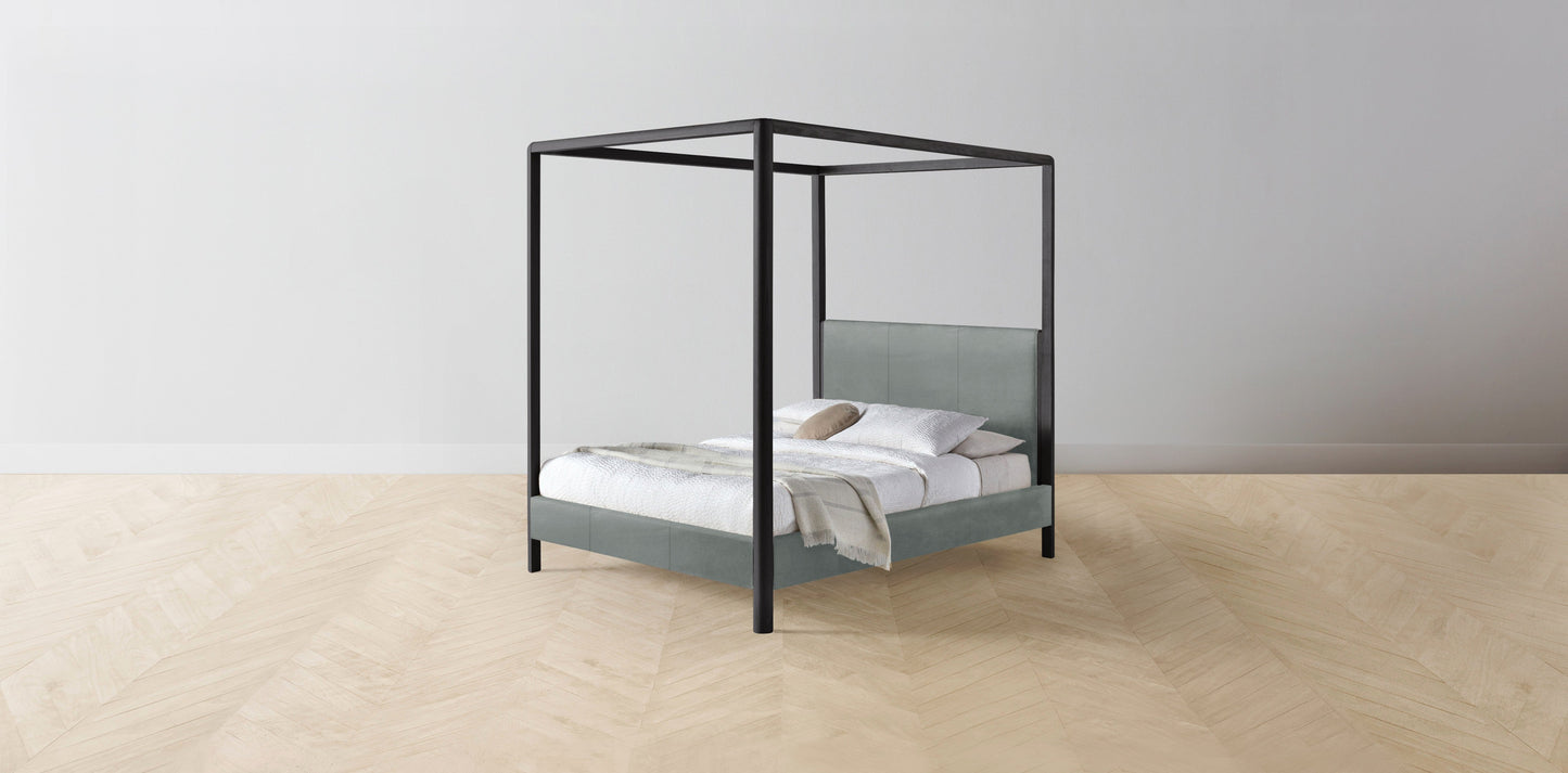 The Thompson - Nubuck Leather Tide Canopy Bed - 48" Headboard - Muslin on reverse