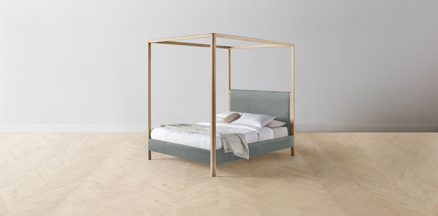 The Thompson - Nubuck Leather Tide Canopy Bed - 48" Headboard - Muslin on reverse