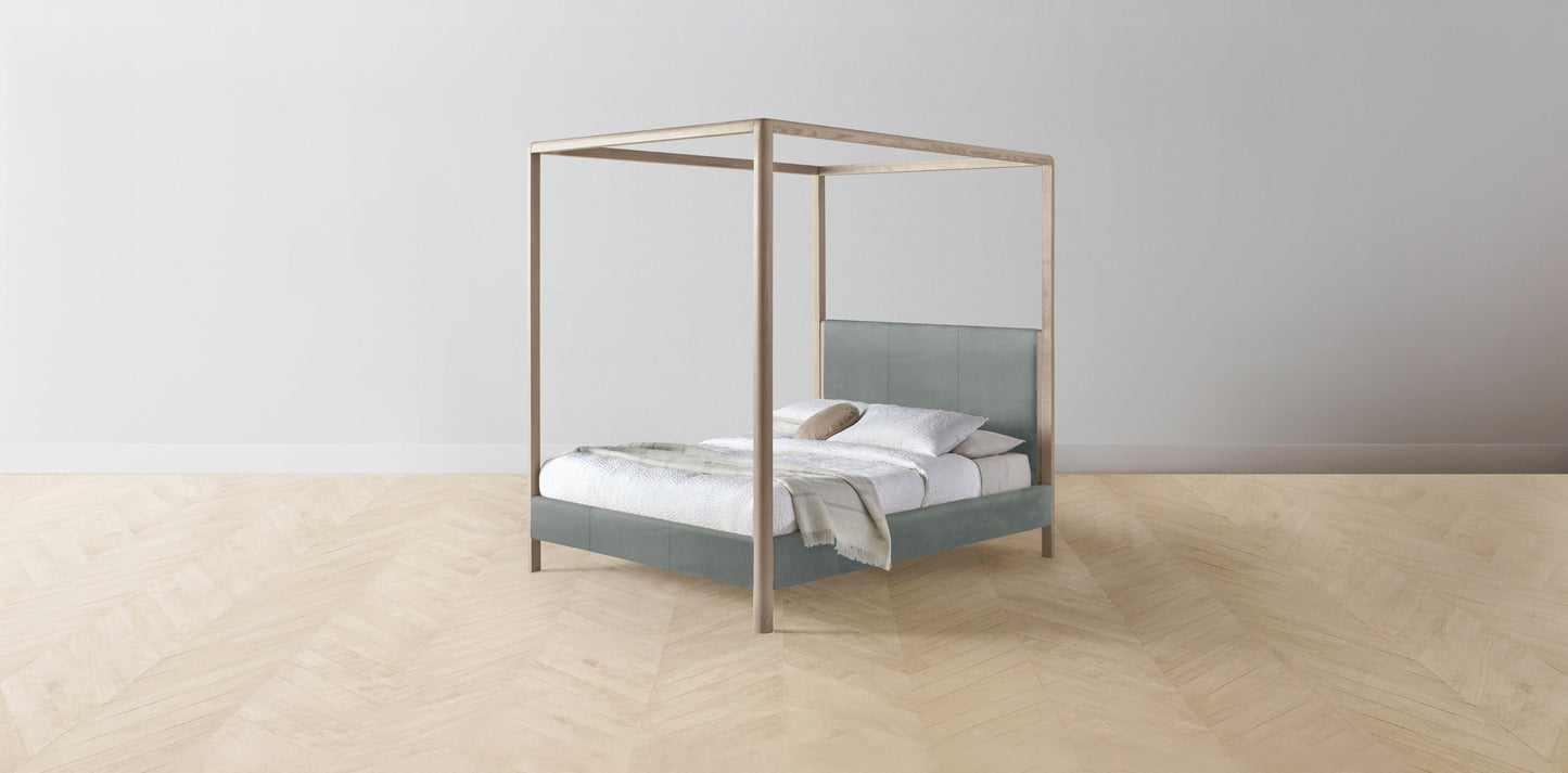 The Thompson - Nubuck Leather Tide Canopy Bed - 48" Headboard - Muslin on reverse