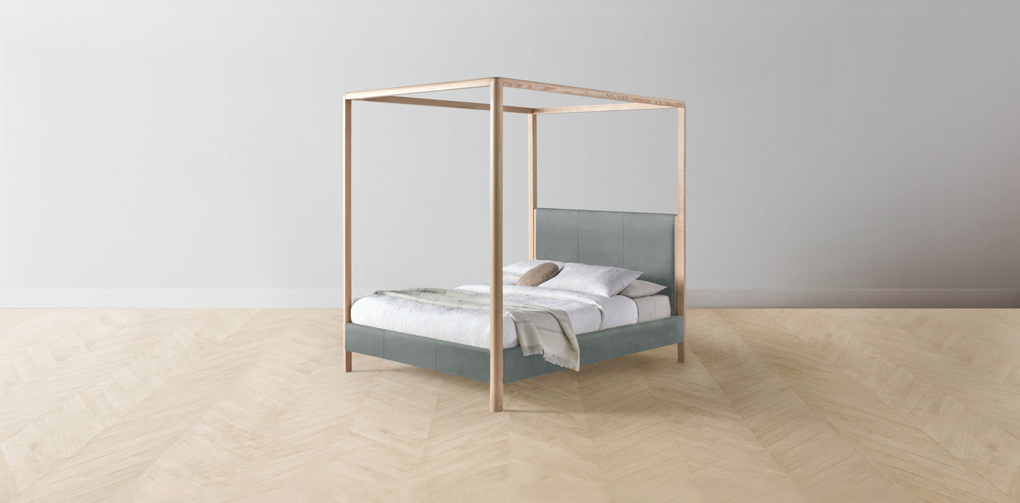 The Thompson - Nubuck Leather Tide Canopy Bed - 48" Headboard - Muslin on reverse