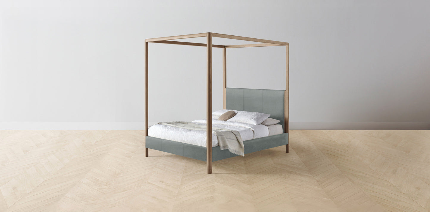 The Thompson - Nubuck Leather Tide Canopy Bed - 48" Headboard - Muslin on reverse