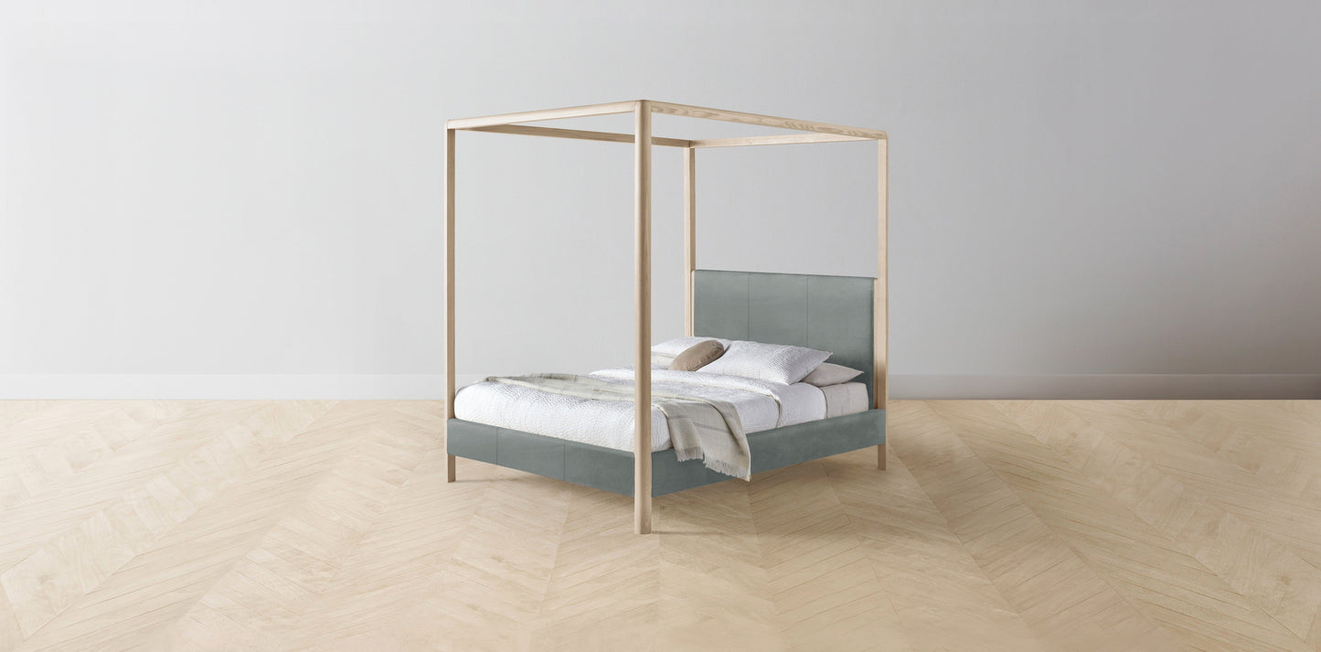 The Thompson - Nubuck Leather Tide Canopy Bed - 48" Headboard - Muslin on reverse
