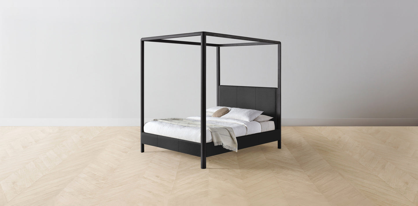 The Thompson - Pebbled Leather Ink Canopy Bed - 48" Headboard - Muslin on reverse