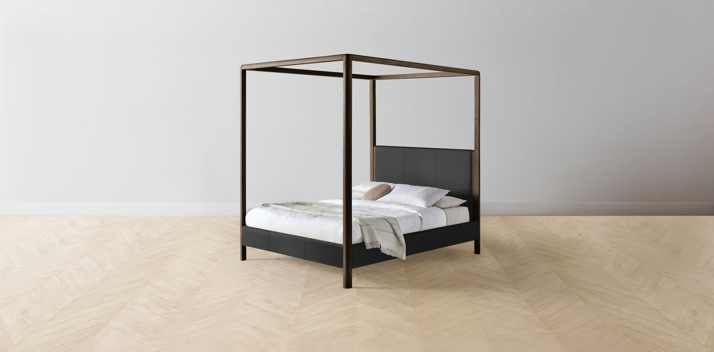 The Thompson - Pebbled Leather Ink Canopy Bed - 48" Headboard - Muslin on reverse