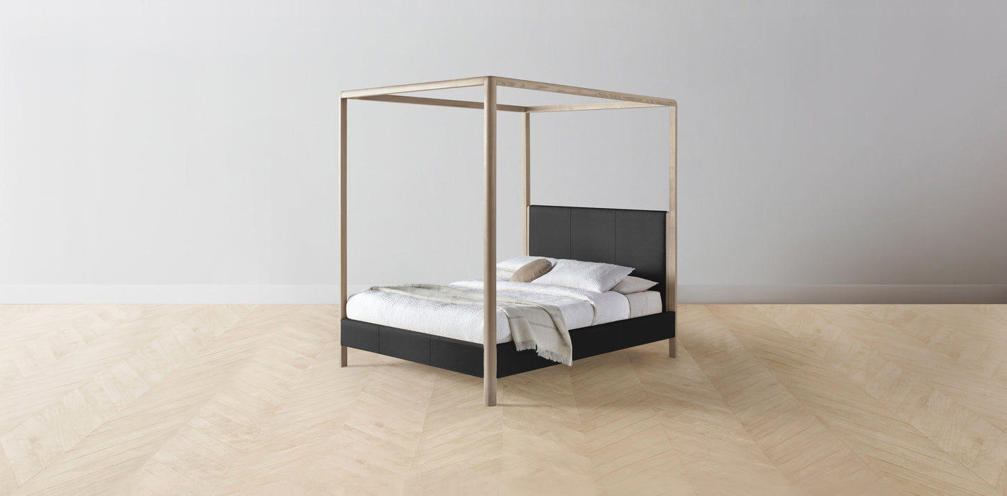 The Thompson - Pebbled Leather Ink Canopy Bed - 48" Headboard - Muslin on reverse