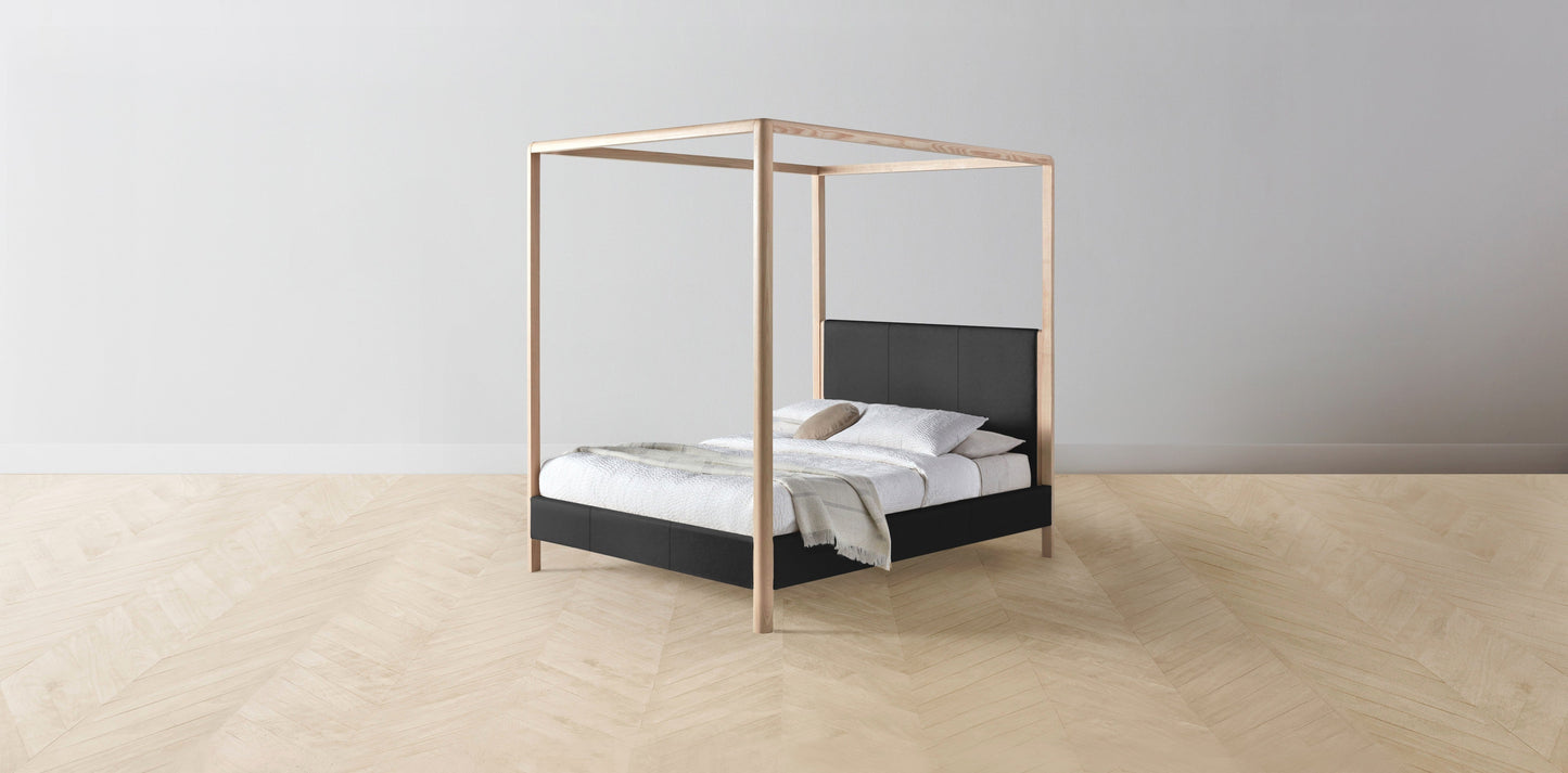 The Thompson - Pebbled Leather Ink Canopy Bed - 48" Headboard - Upholstered on reverse