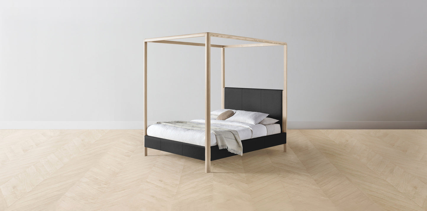 The Thompson - Pebbled Leather Ink Canopy Bed - 48" Headboard - Muslin on reverse