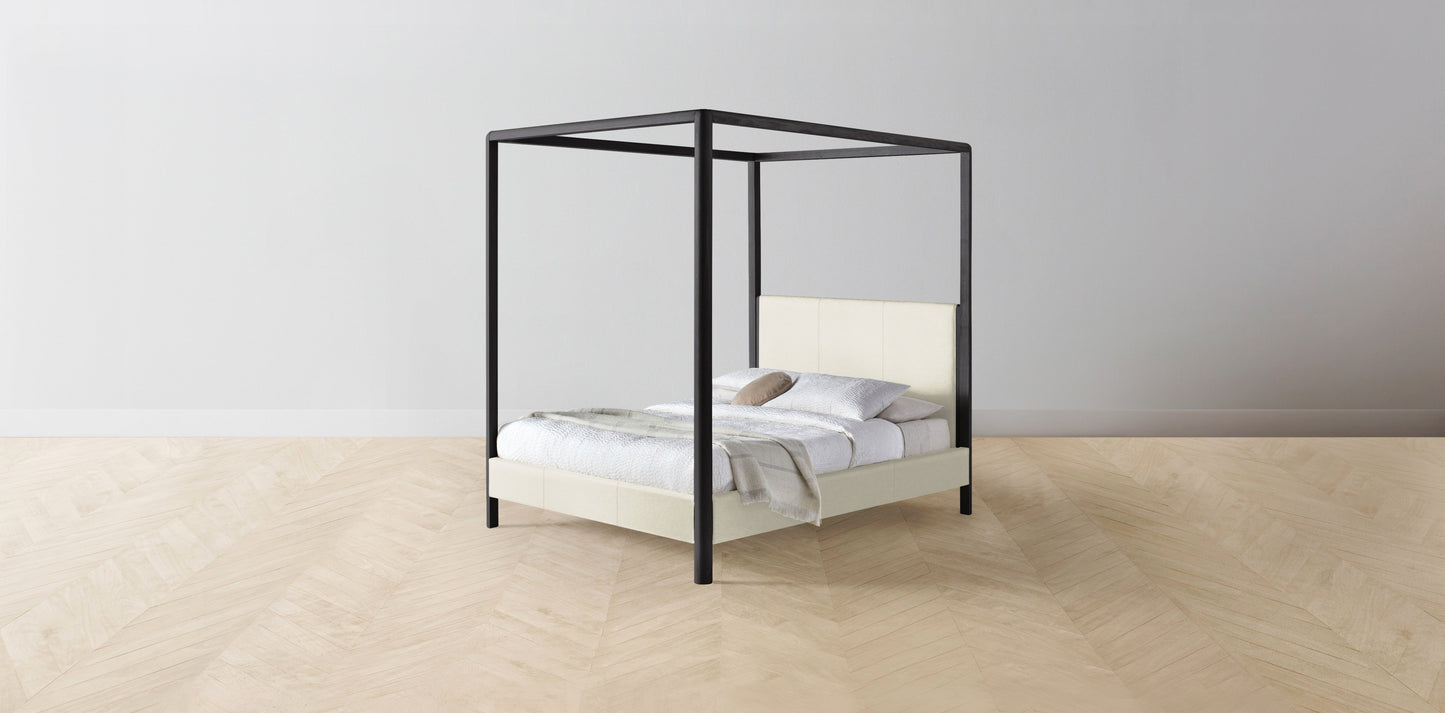 The Thompson - Pebbled Leather Swan Canopy Bed - 48" Headboard - Upholstered on reverse
