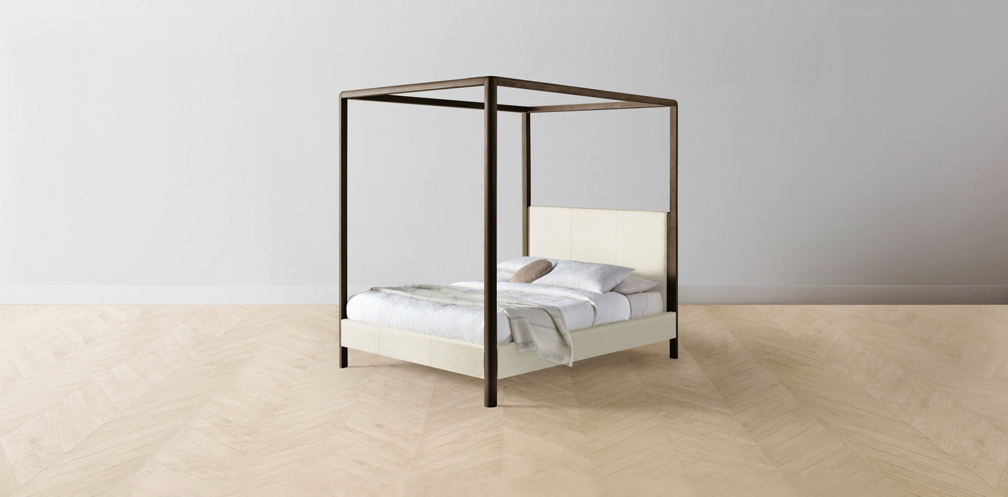 The Thompson - Pebbled Leather Swan Canopy Bed - 48" Headboard - Upholstered on reverse