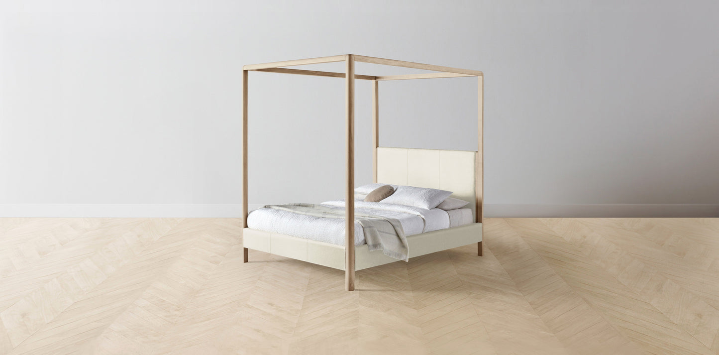 The Thompson - Pebbled Leather Swan Canopy Bed - 48" Headboard - Upholstered on reverse