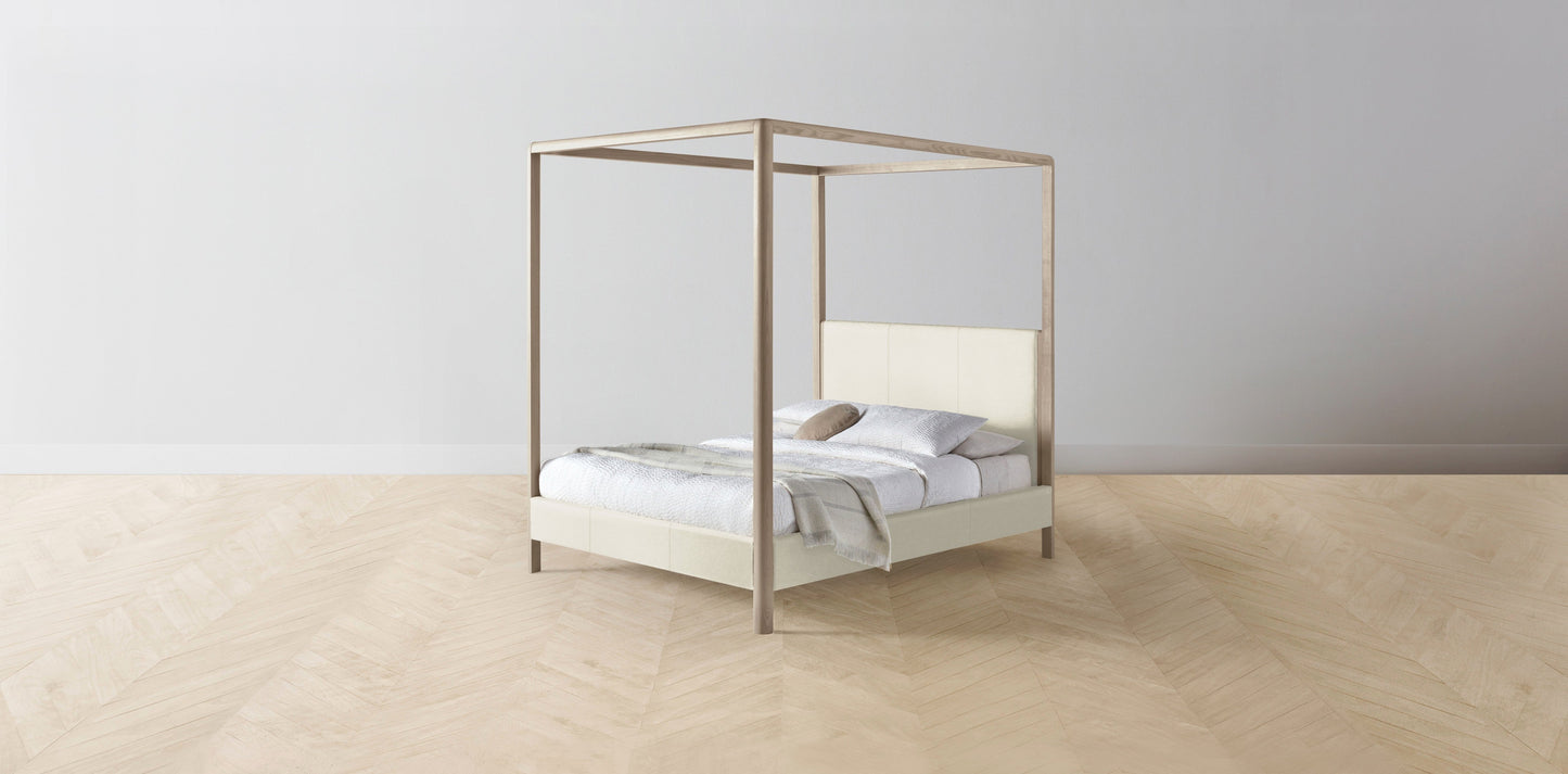 The Thompson - Pebbled Leather Swan Canopy Bed - 48" Headboard - Upholstered on reverse
