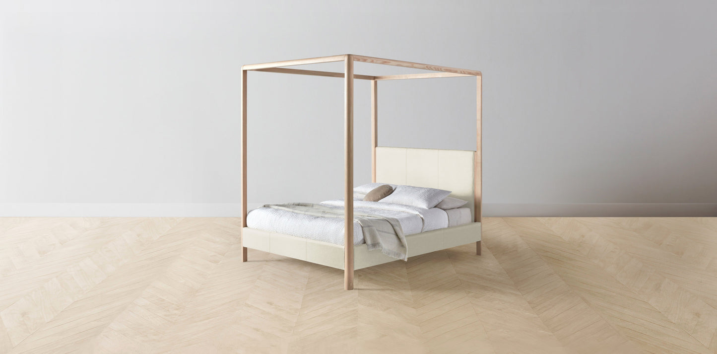 The Thompson - Pebbled Leather Swan Canopy Bed - 48" Headboard - Upholstered on reverse