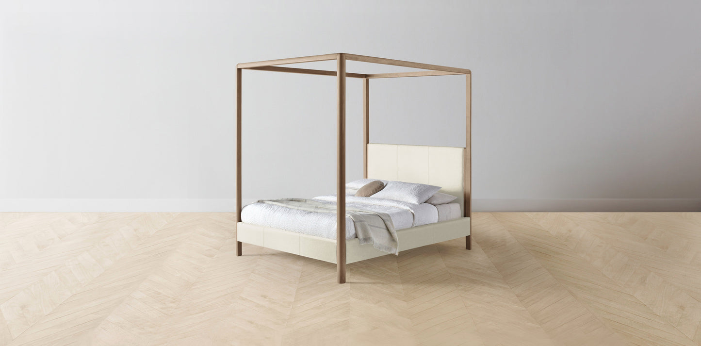 The Thompson - Pebbled Leather Swan Canopy Bed - 48" Headboard - Upholstered on reverse