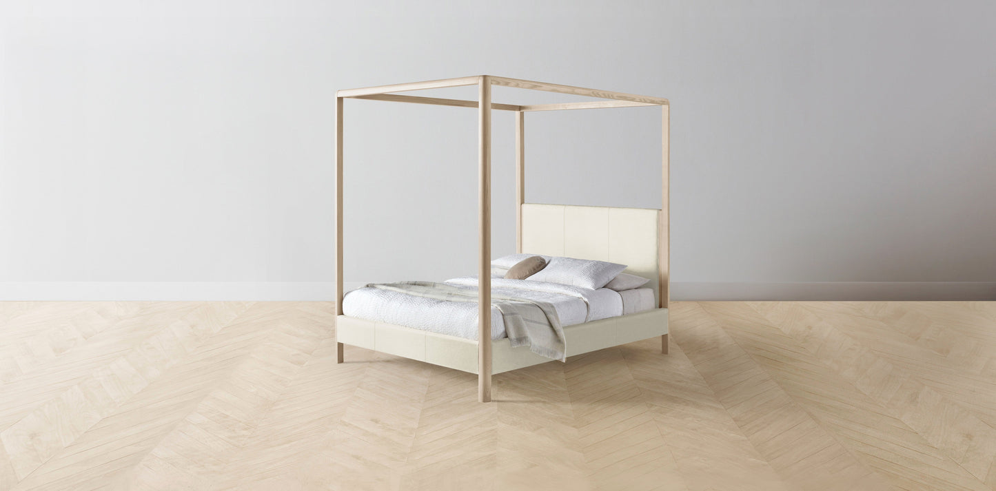 The Thompson - Pebbled Leather Swan Canopy Bed - 48" Headboard - Upholstered on reverse