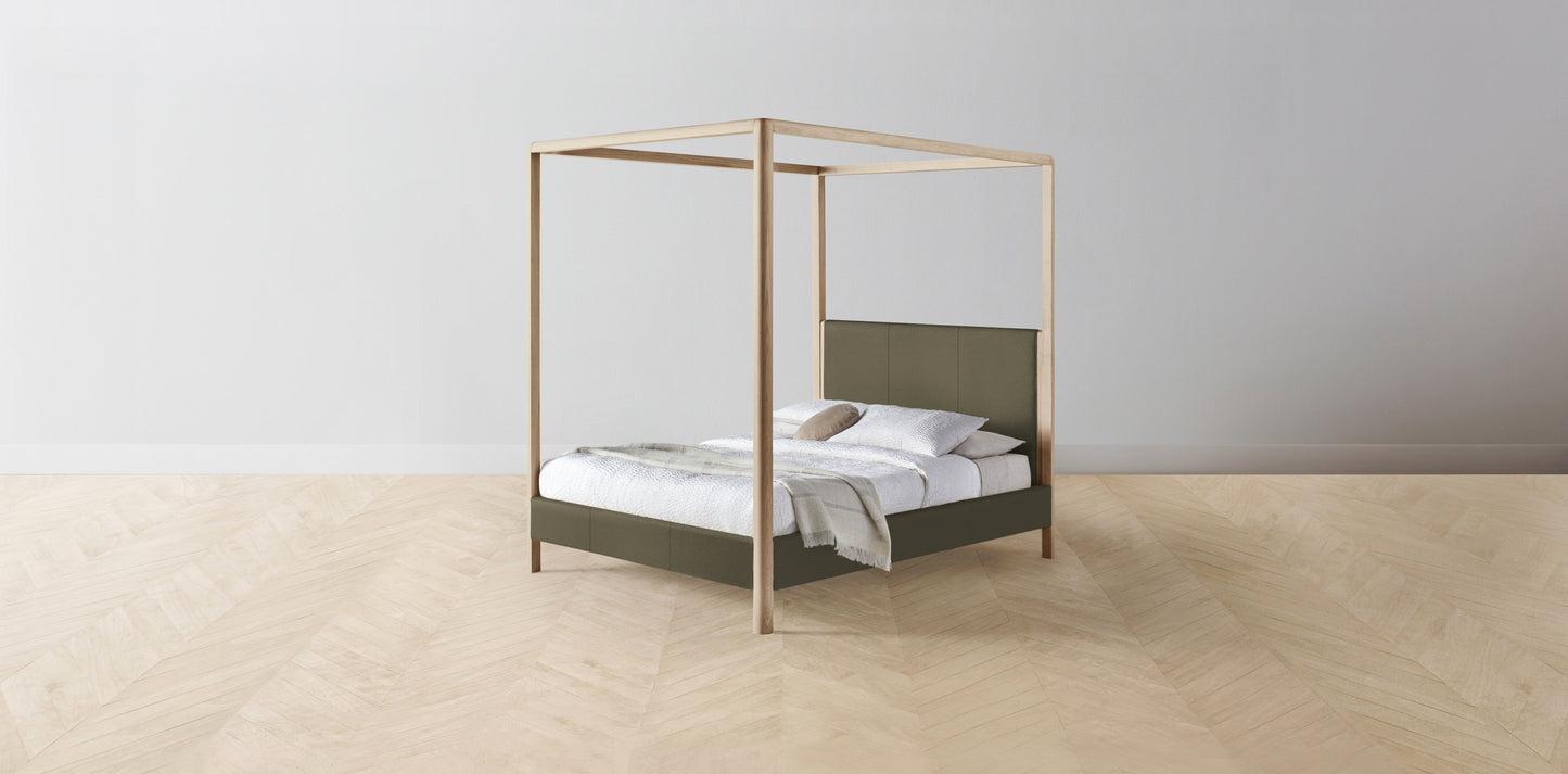 The Thompson - Pebbled Leather Truffle Canopy Bed - 48" Headboard - Upholstered on reverse