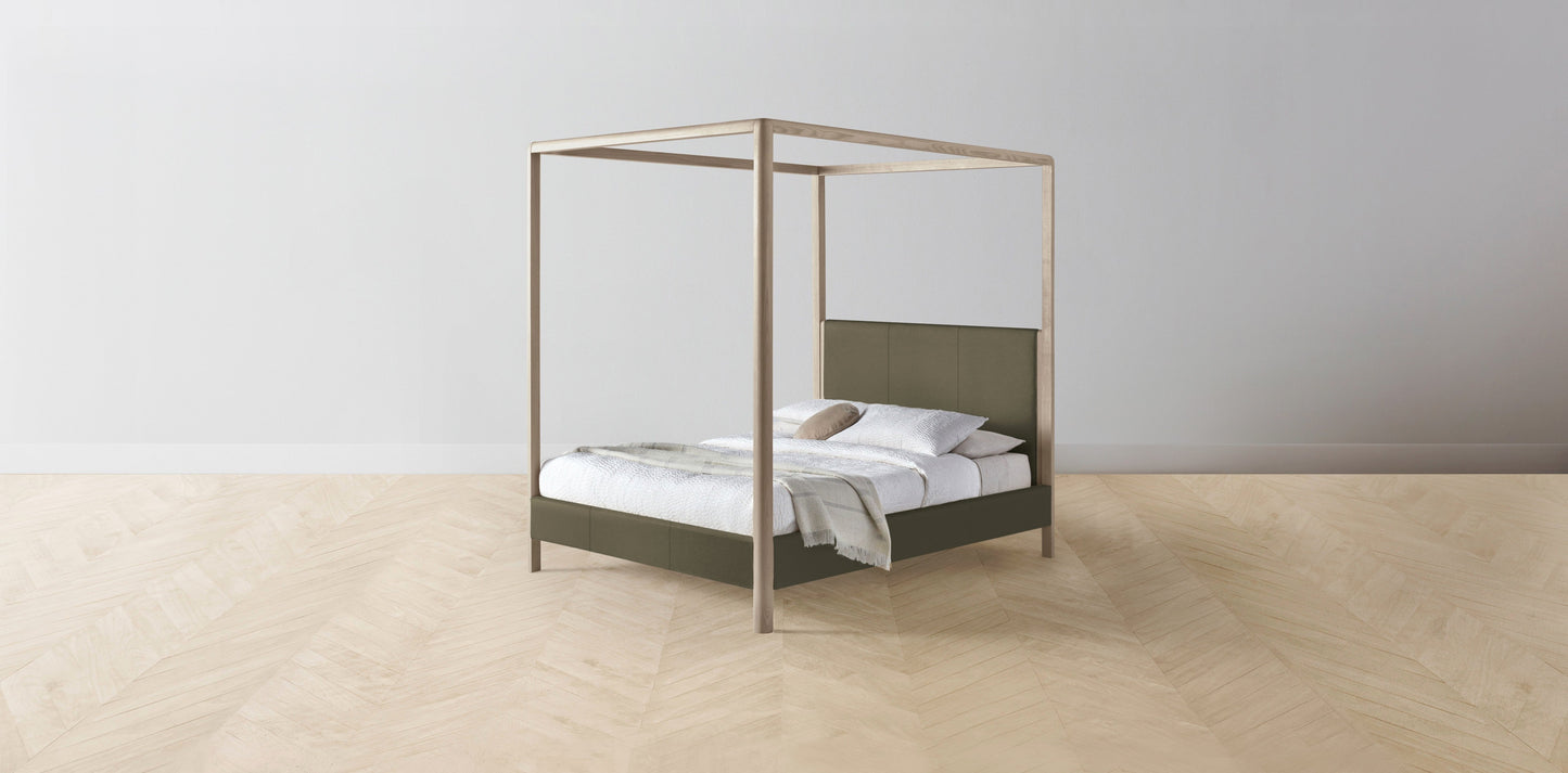 The Thompson - Pebbled Leather Truffle Canopy Bed - 48" Headboard - Upholstered on reverse
