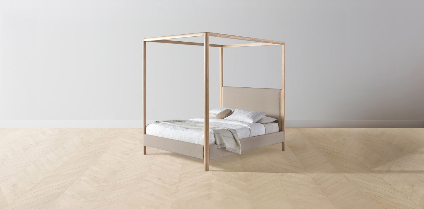 The Thompson - Performance Bouclé Morel Canopy Bed - 48" Headboard - Upholstered on reverse