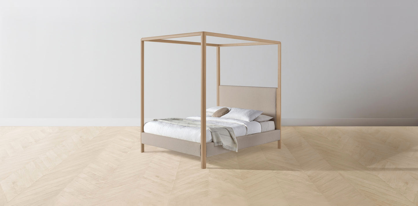 The Thompson - Performance Bouclé Morel Canopy Bed - 48" Headboard - Muslin on reverse
