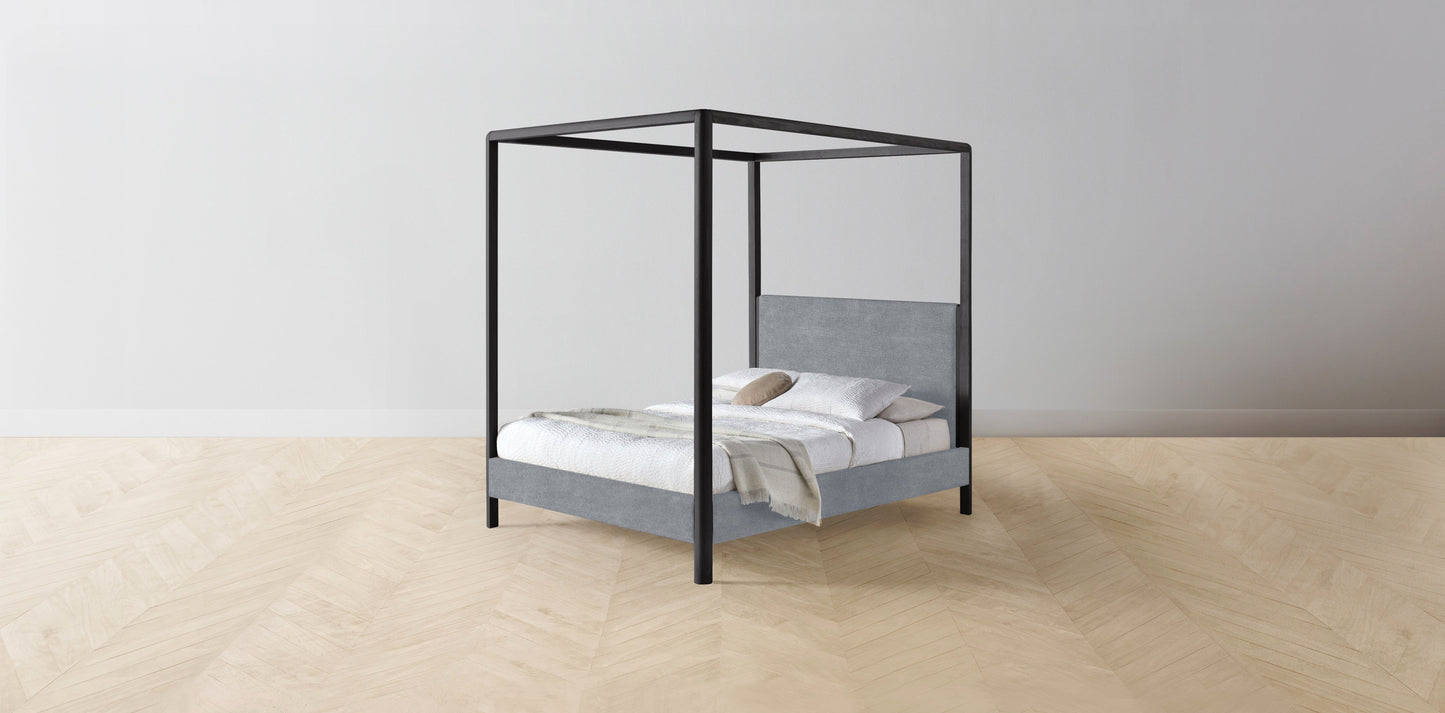 The Thompson - Performance Melange Weave Aegean Canopy Bed - 48" Headboard - Upholstered on reverse
