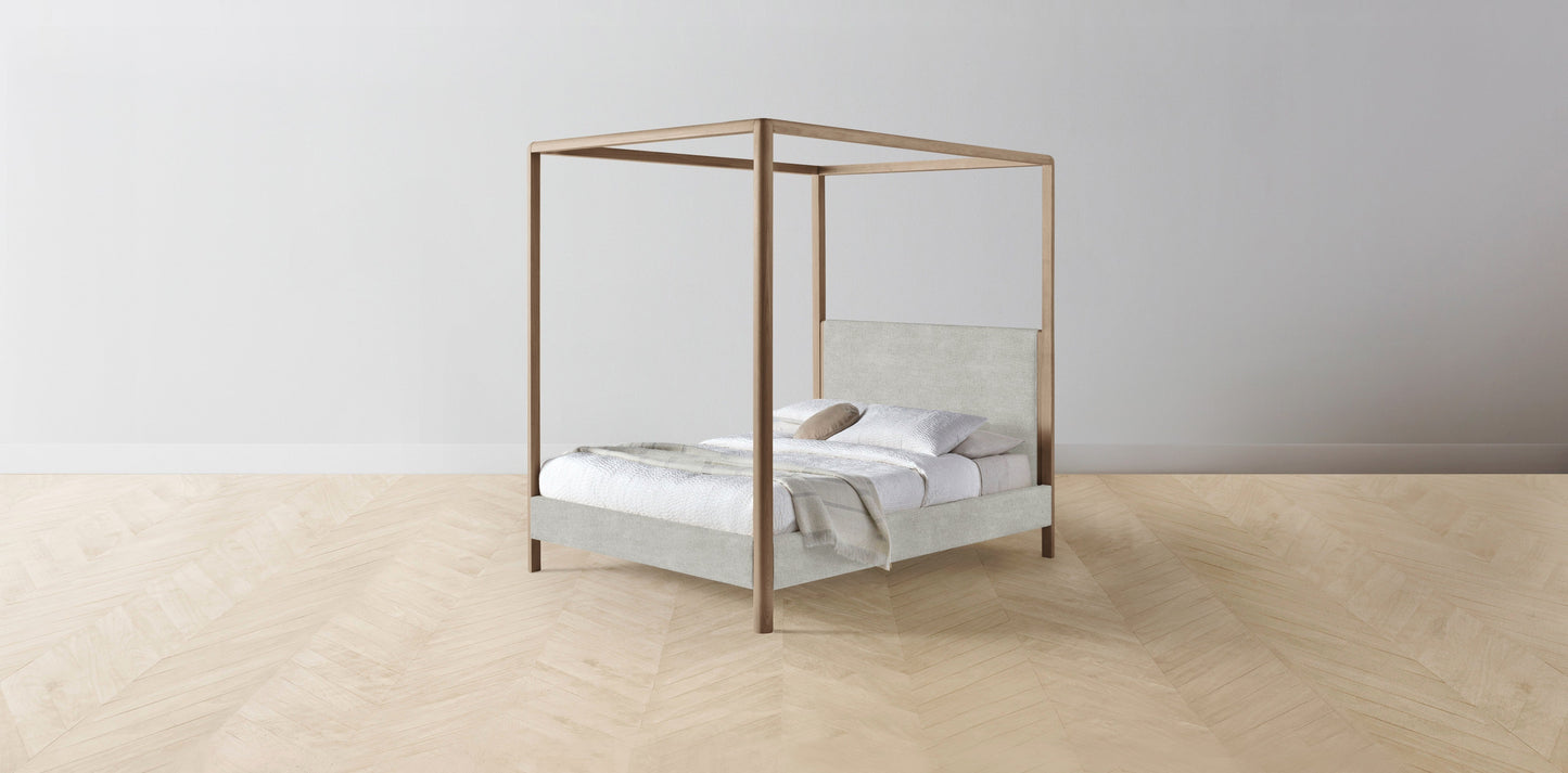 The Thompson - Performance Melange Weave Flint Canopy Bed - 48" Headboard - Upholstered on reverse