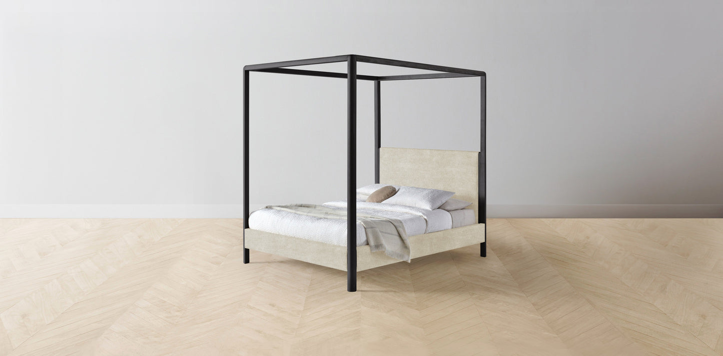 The Thompson - Performance Melange Weave Shell Canopy Bed - 48" Headboard - Muslin on reverse