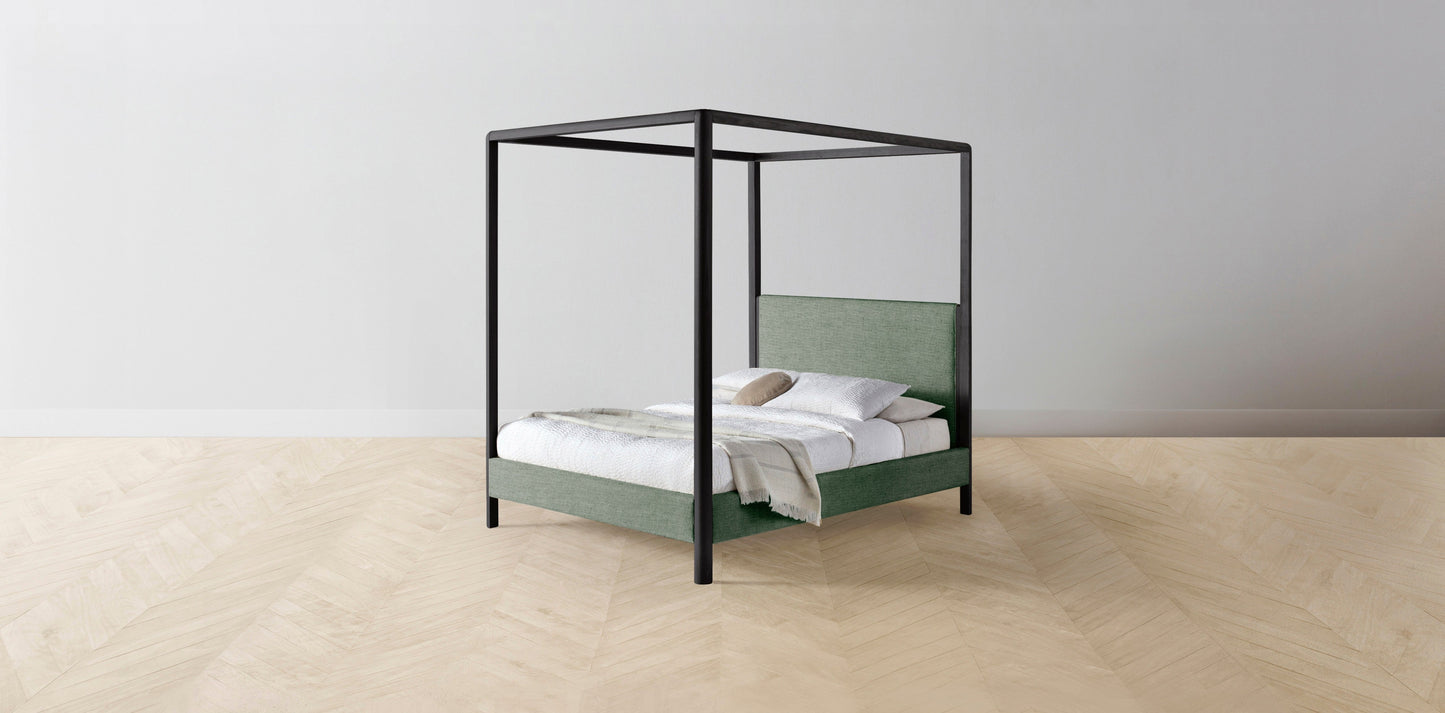The Thompson - Performance Stonewashed Linen Aspen Canopy Bed - 48" Headboard - Upholstered on reverse