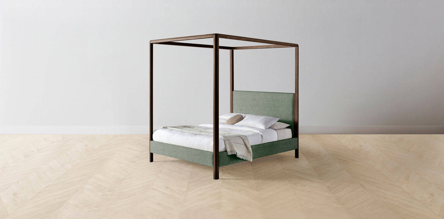 The Thompson - Performance Stonewashed Linen Aspen Canopy Bed - 48" Headboard - Upholstered on reverse