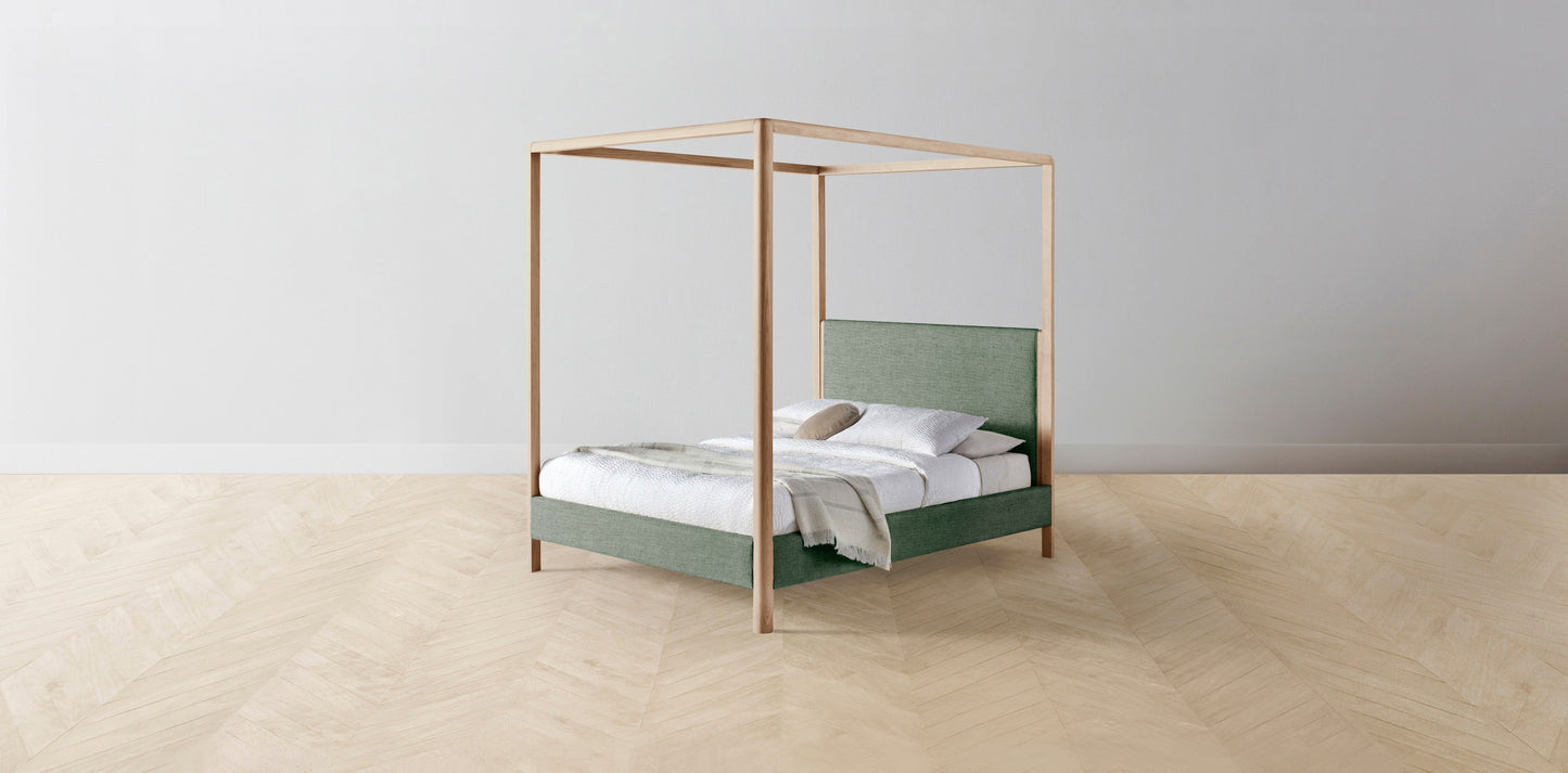 The Thompson - Performance Stonewashed Linen Aspen Canopy Bed - 48" Headboard - Upholstered on reverse