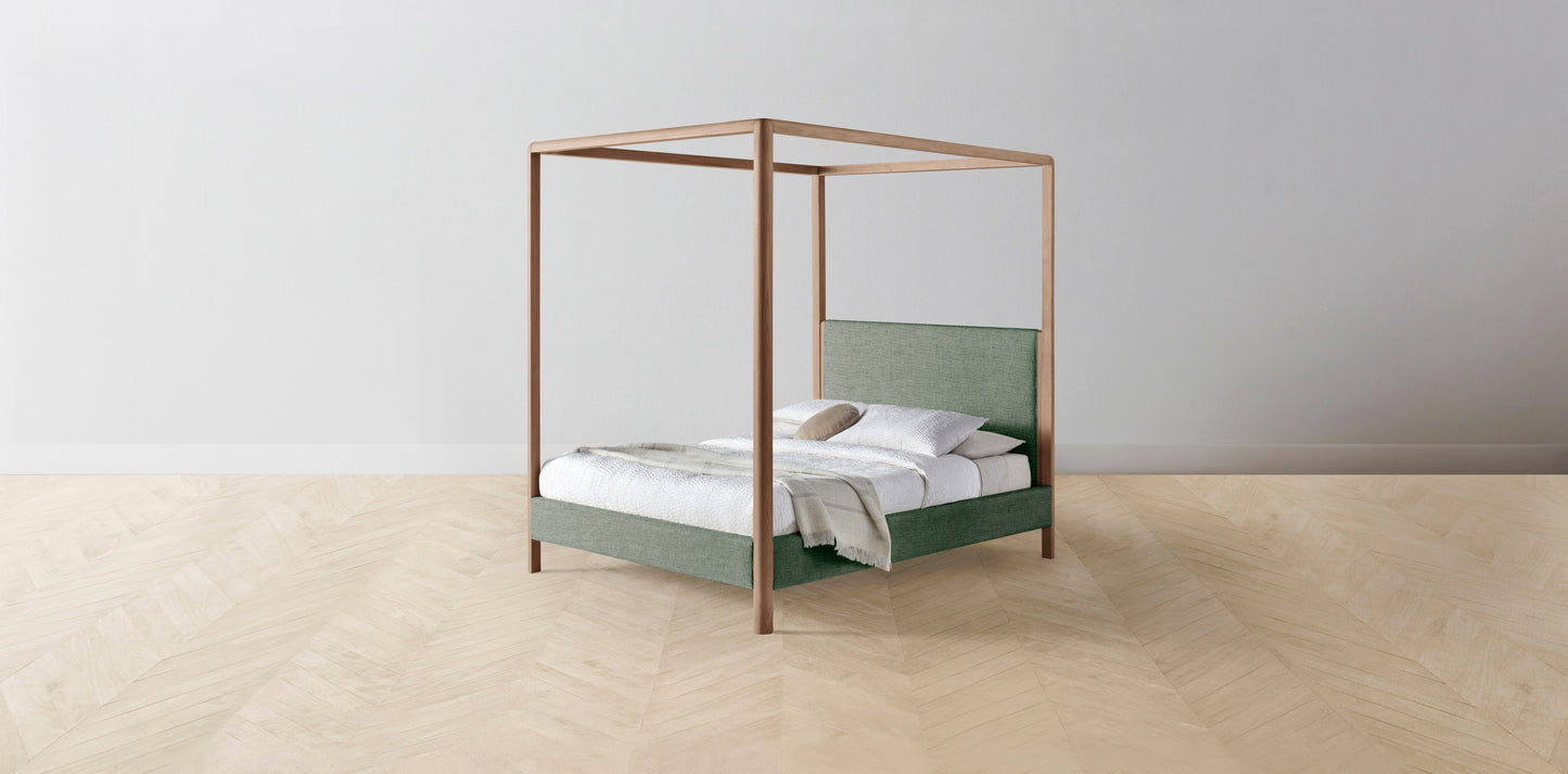 The Thompson - Performance Stonewashed Linen Aspen Canopy Bed - 48" Headboard - Muslin on reverse