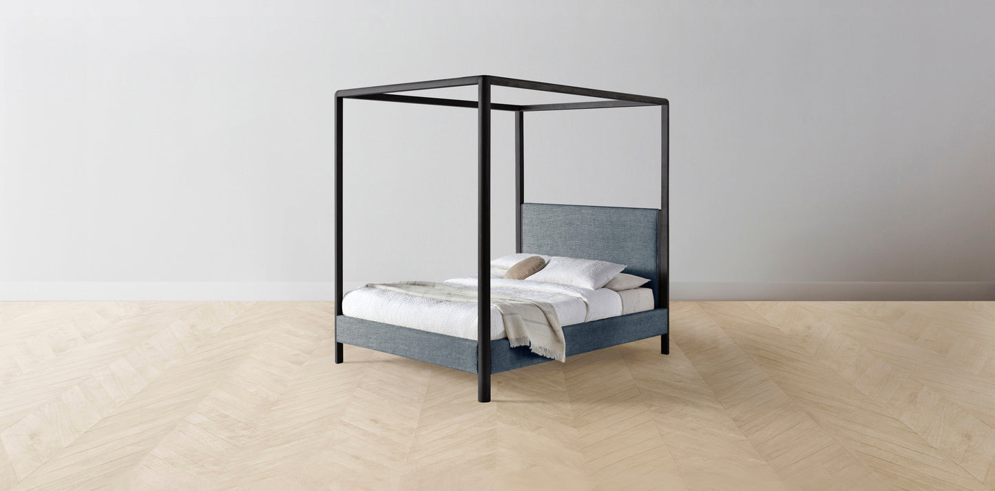 The Thompson - Performance Stonewashed Linen Chambray Canopy Bed - 48" Headboard - Muslin on reverse