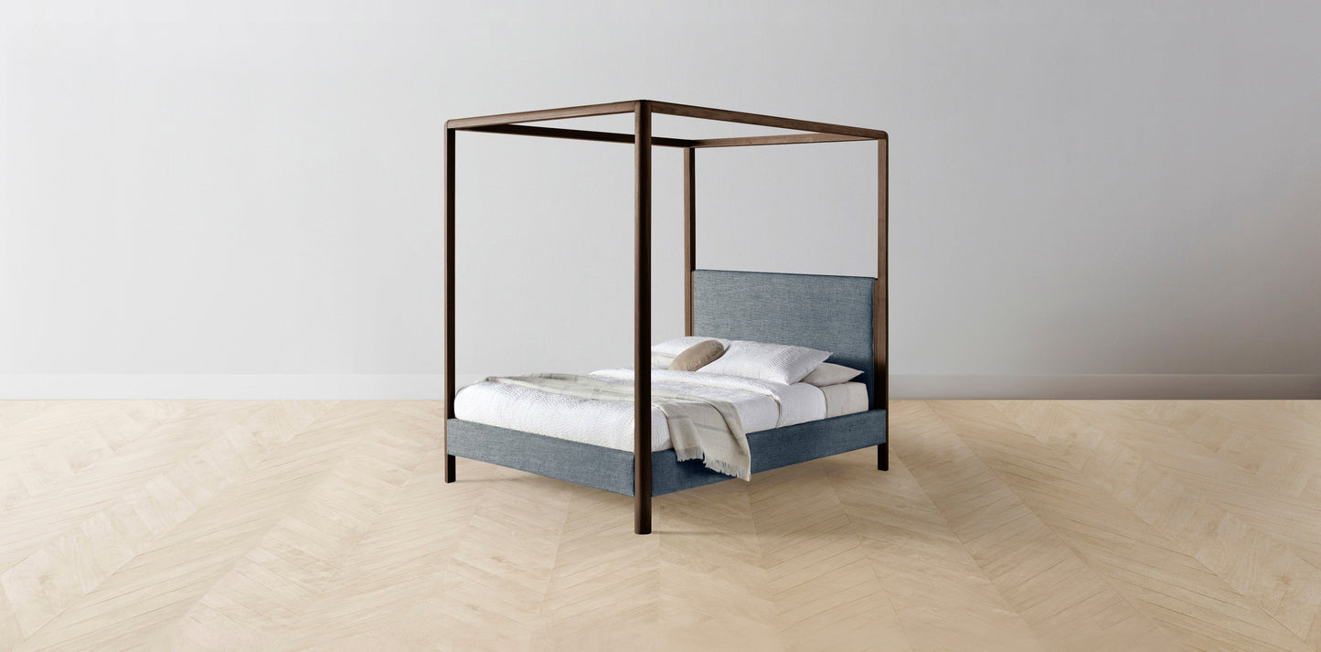 The Thompson - Performance Stonewashed Linen Chambray Canopy Bed - 48" Headboard - Muslin on reverse