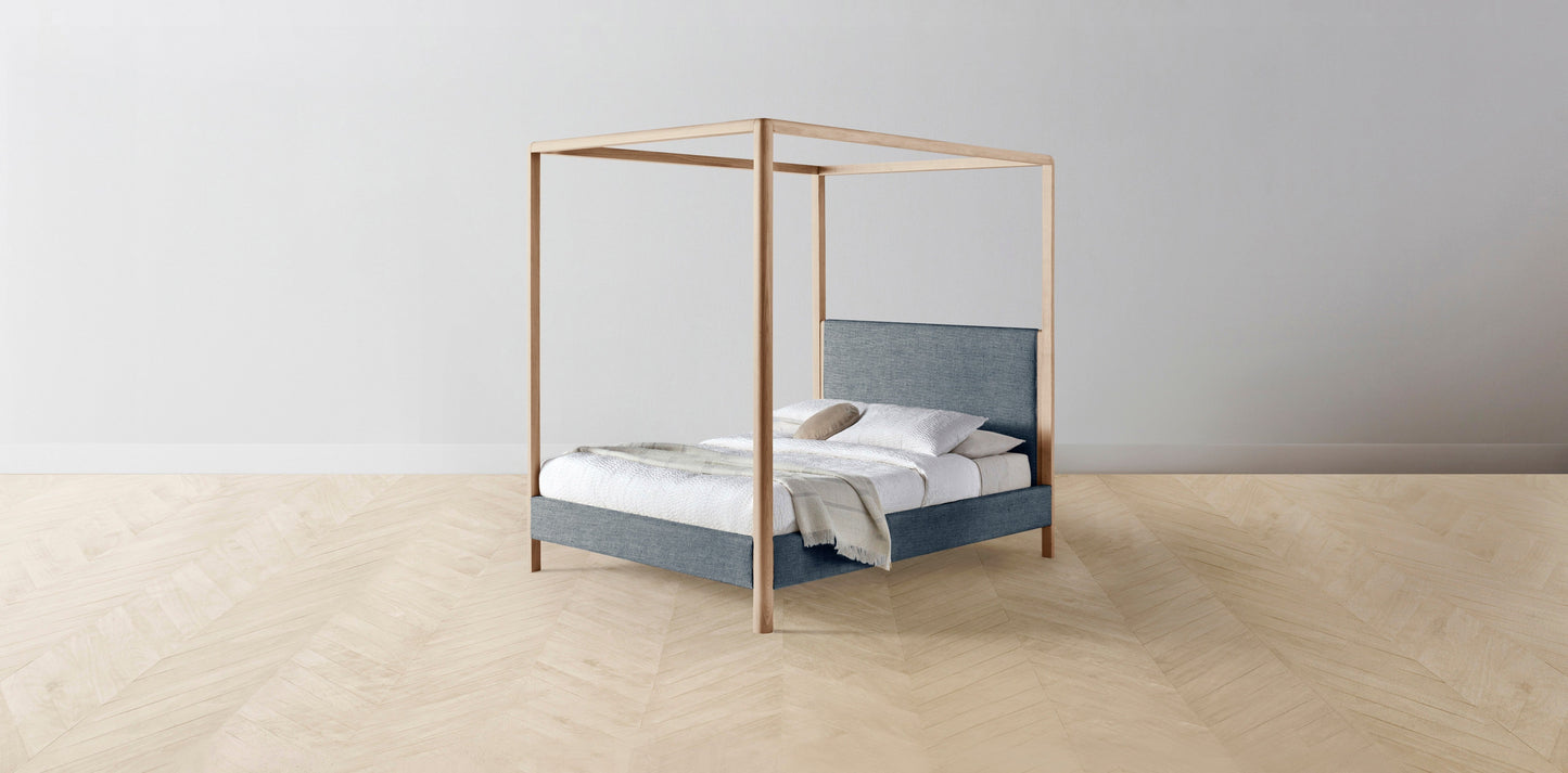 The Thompson - Performance Stonewashed Linen Chambray Canopy Bed - 48" Headboard - Muslin on reverse