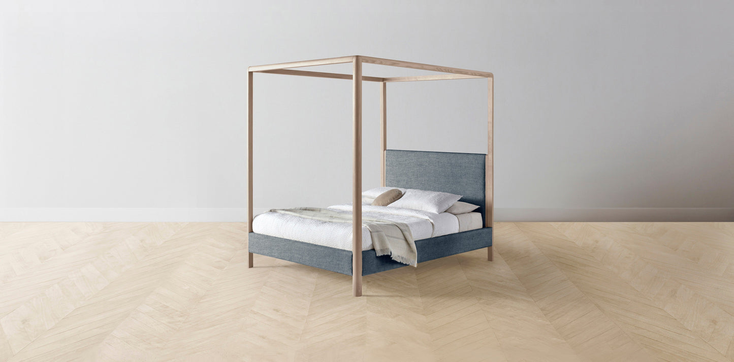 The Thompson - Performance Stonewashed Linen Chambray Canopy Bed - 48" Headboard - Muslin on reverse