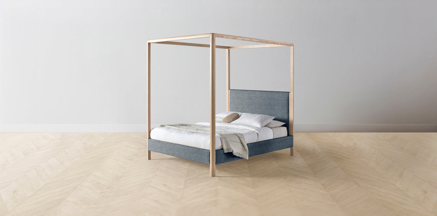 The Thompson - Performance Stonewashed Linen Chambray Canopy Bed - 48" Headboard - Muslin on reverse